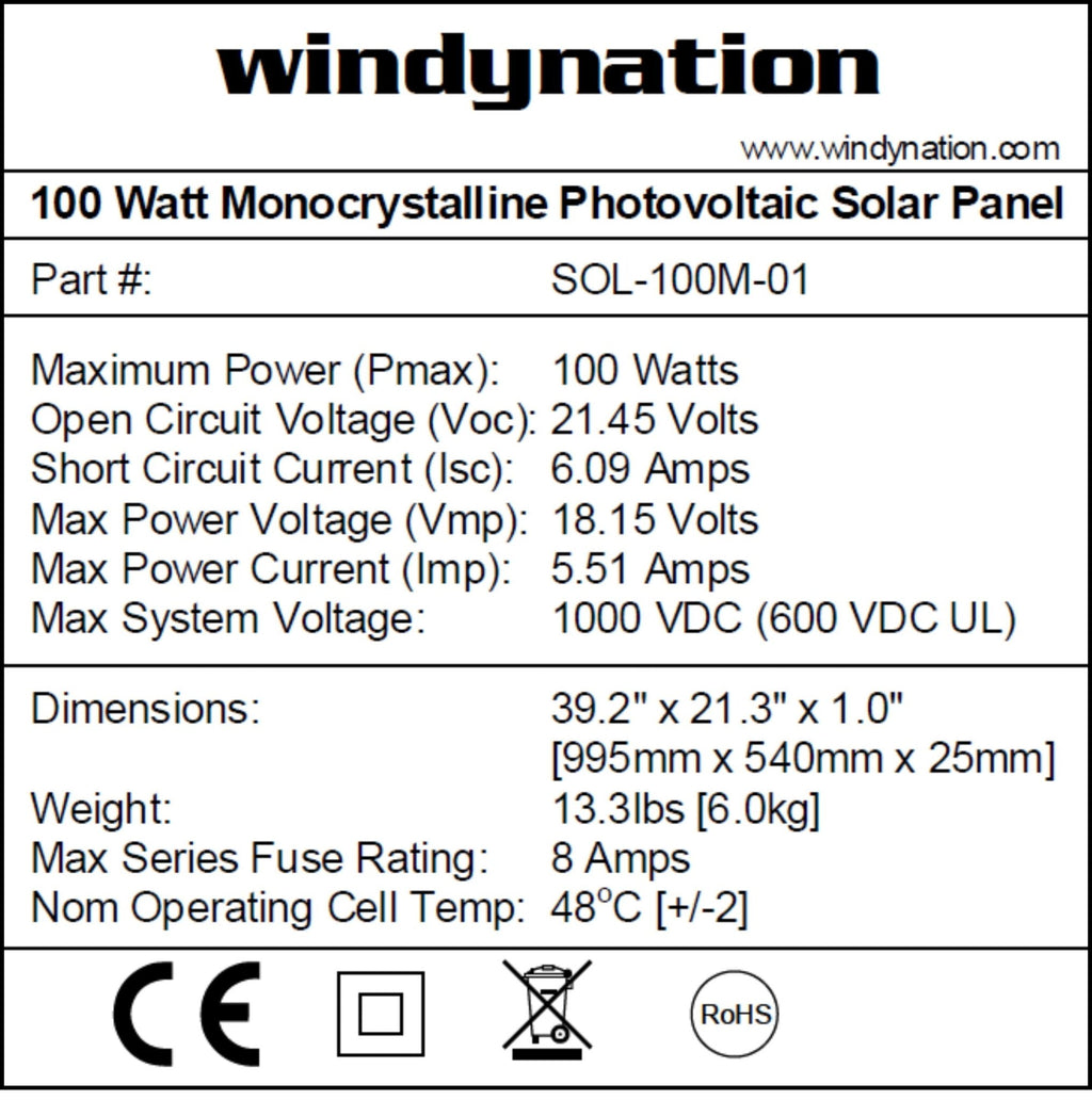 100 Watt 12-Volt Monocrystalline Solar Panel - SNOODBANGER customs