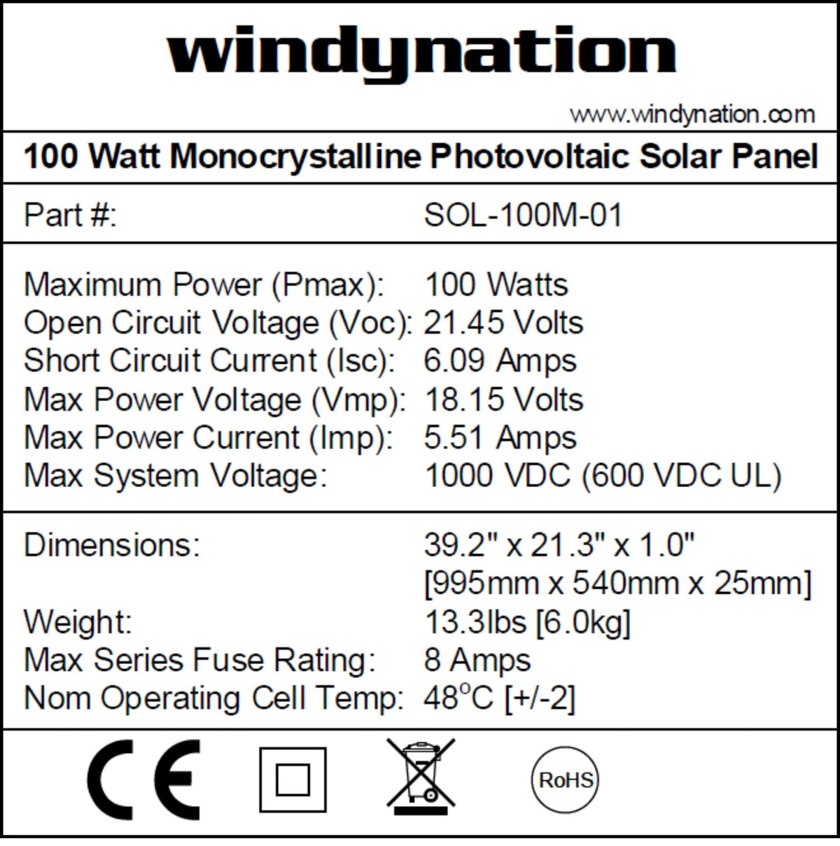 100 Watt 12-Volt Monocrystalline Solar Panel - SNOODBANGER customs