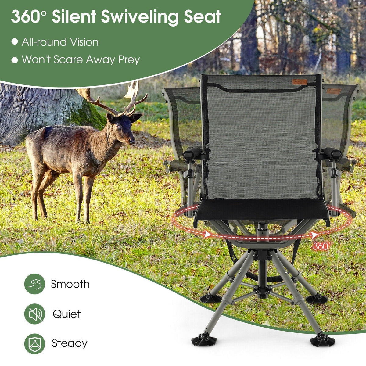 360 Degree Silent Swivel Hunting Chair-Black - SNOODBANGER customs