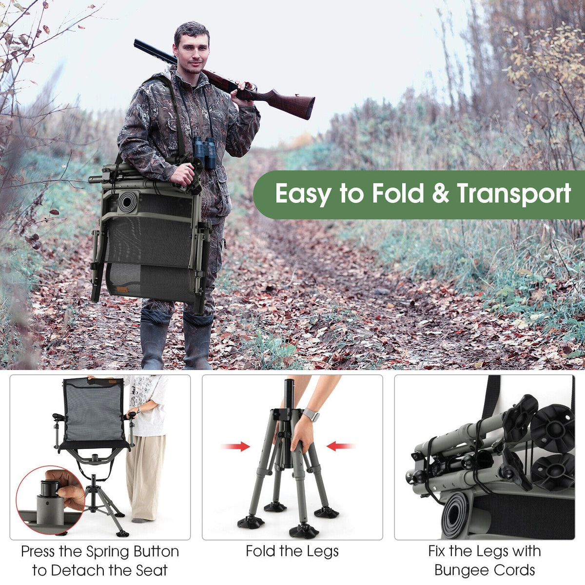 360 Degree Silent Swivel Hunting Chair-Black - SNOODBANGER customs