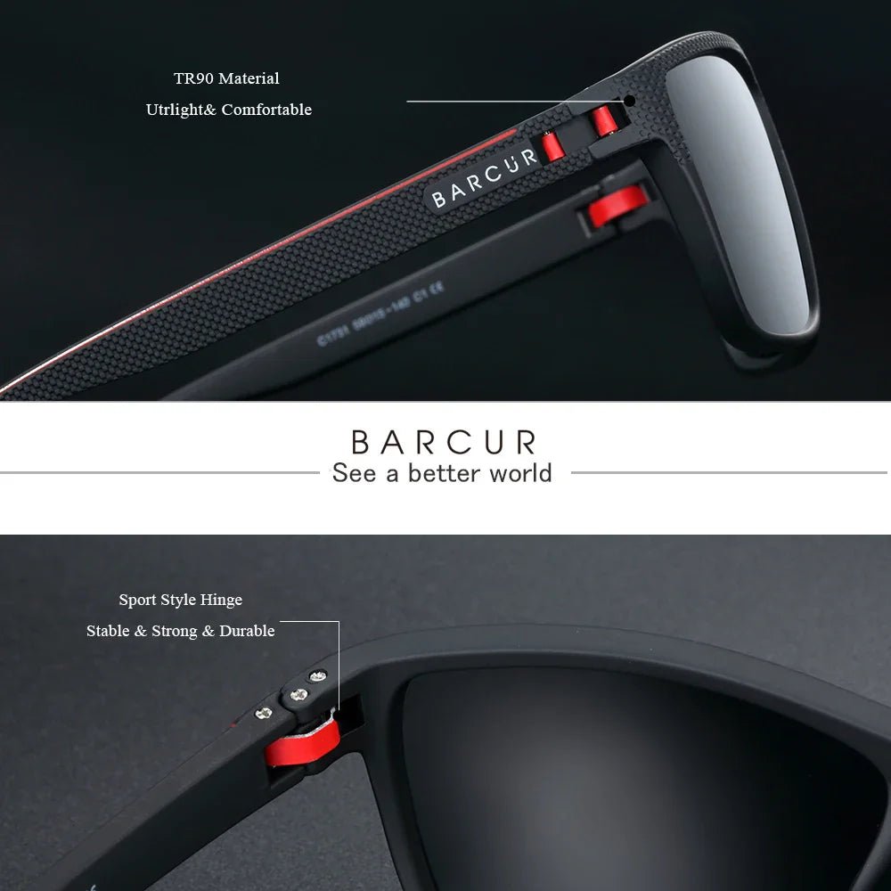 BARCUR Sports Polarized Sunglasses for Men Lightweight TR90 Square Fishing & Travel Eyewear UV400 Protection Men Accessory - SNOODBANGER customs