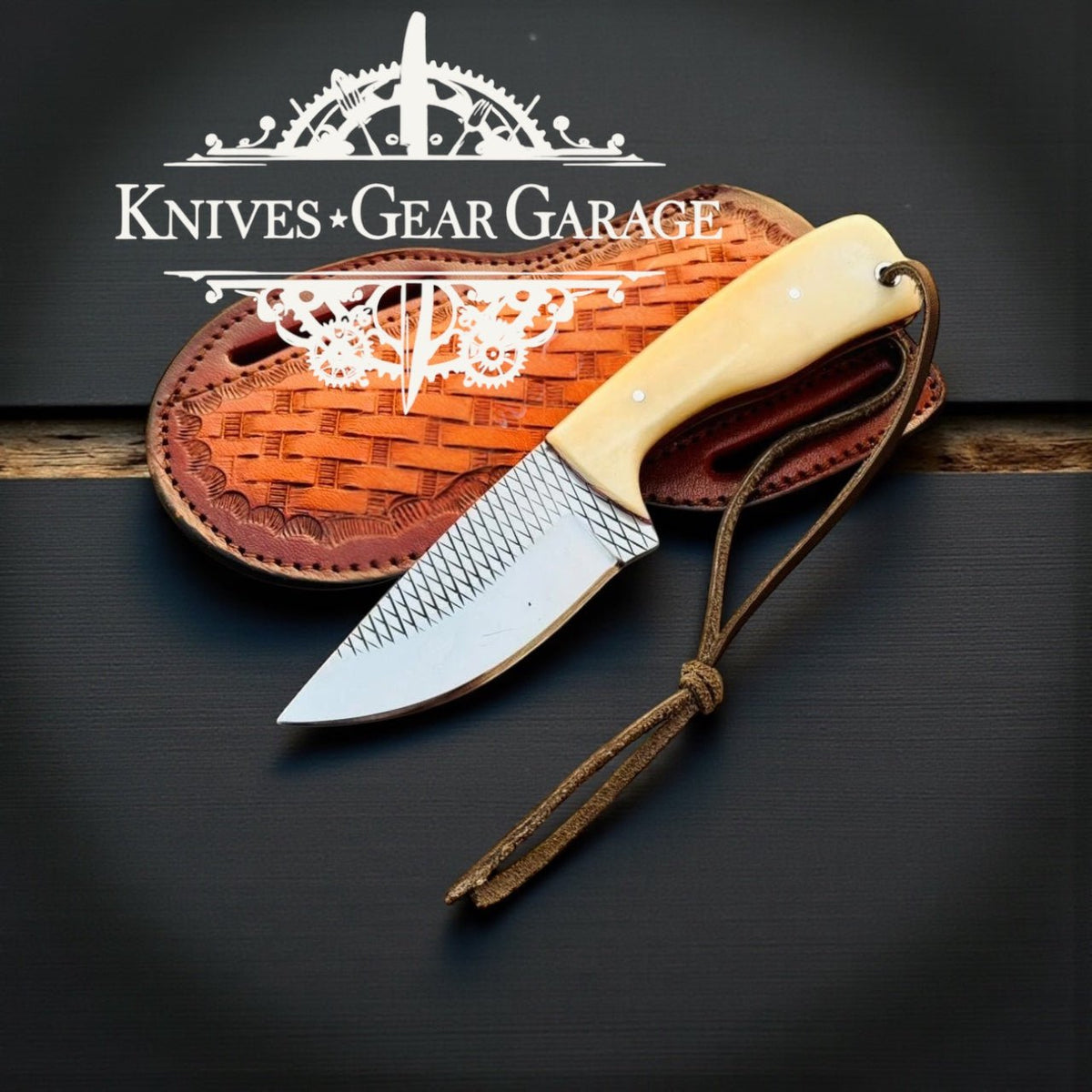 Best Skinning Knife – 7.1" Handmade Rasp Steel Blade with Bone Handle & Leather Sheath - SNOODBANGER customs