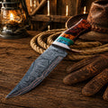Copper Damascus Hunting Knife – Turquoise & Resin Bowie - SNOODBANGER customs