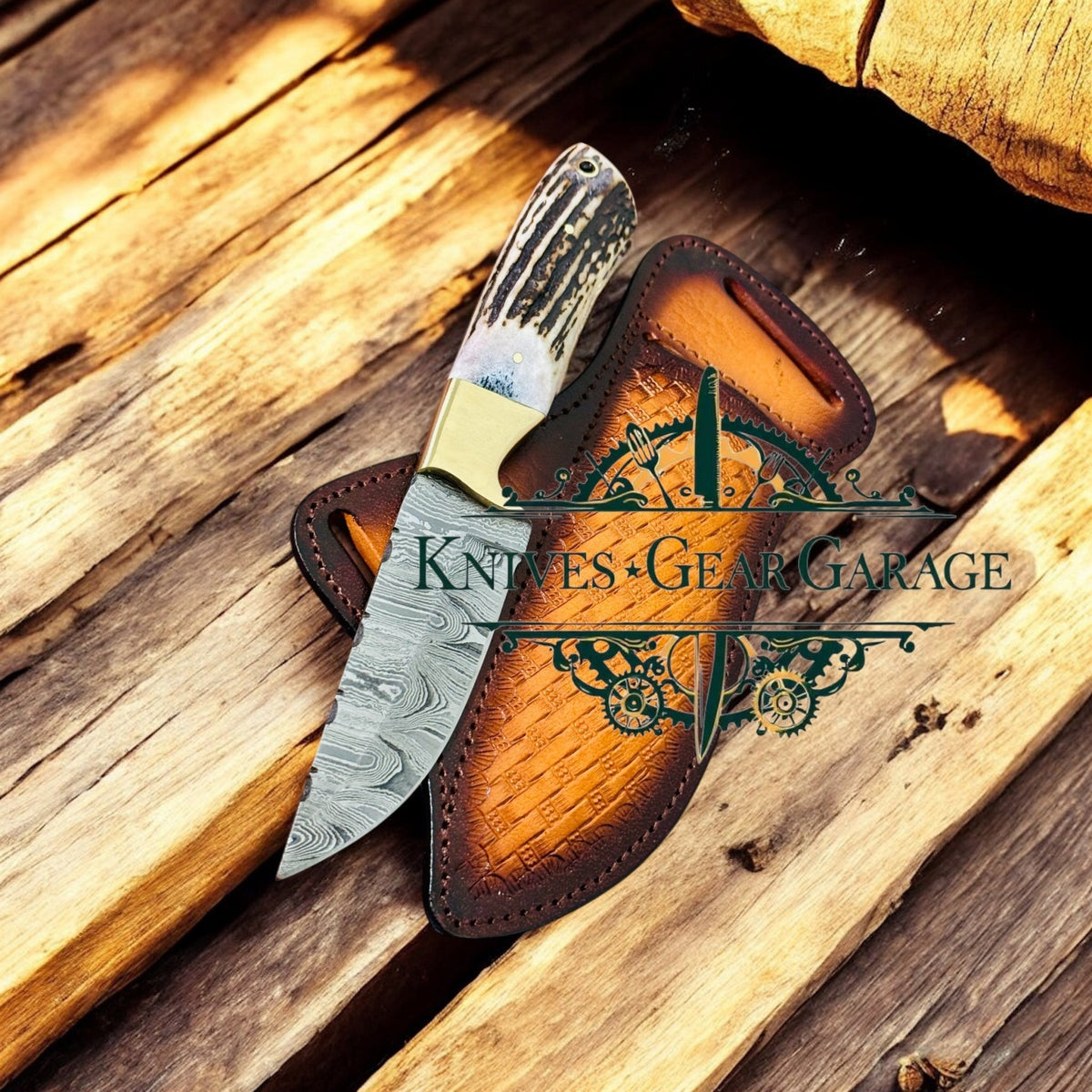 Cowboy Champion Knife – Antler Horn Handle with Damascus Blade - SNOODBANGER customs