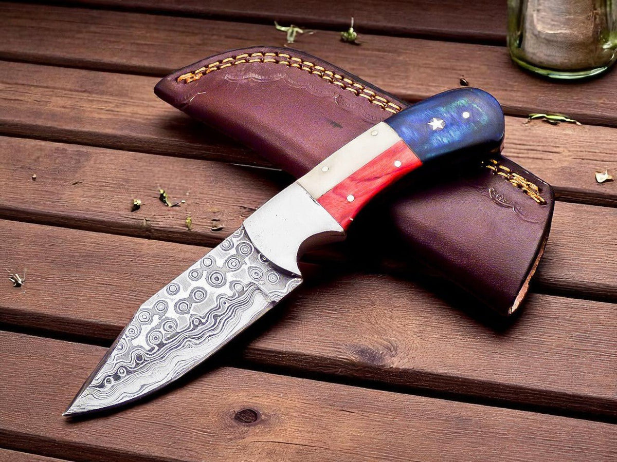 Custom Handmade Damascus Hunting Knife 6.25" - SNOODBANGER customs