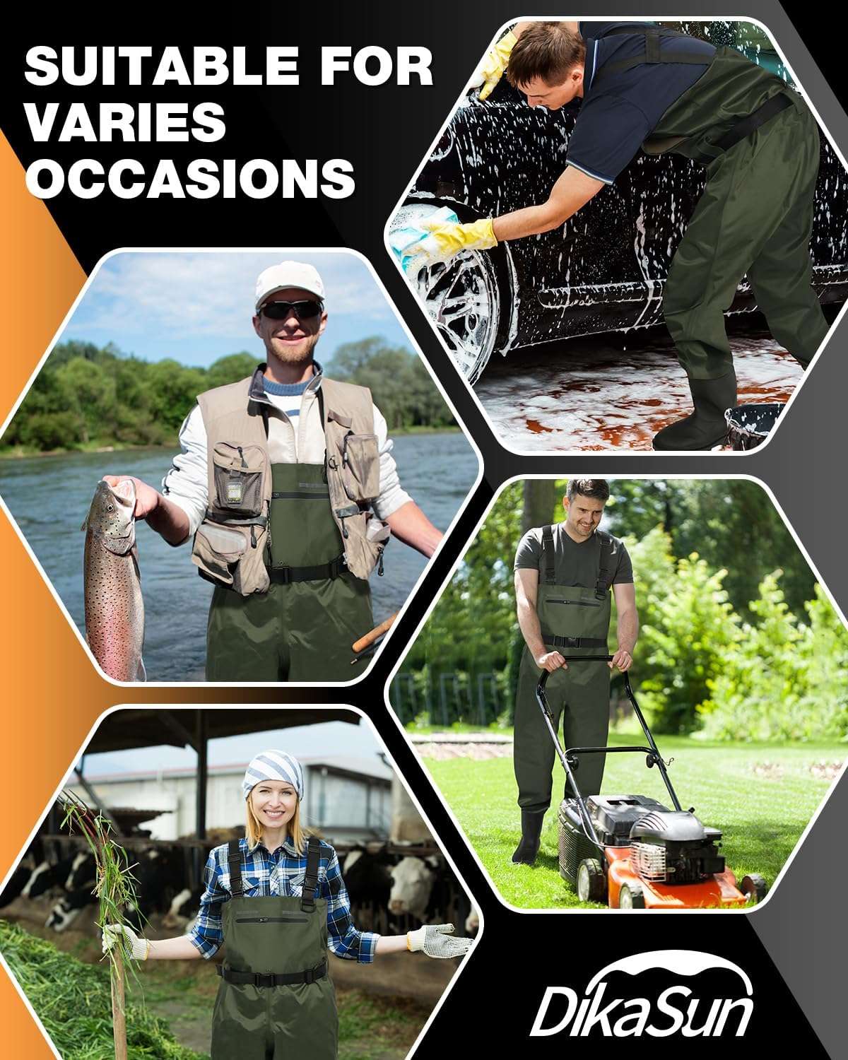 DikaSun Chest Waders with Boots — Lightweight Bootfoot Waders for Men & Women, Duck Hunting & Fly Fishing (US Sizes, Dark Green) - SNOODBANGER customs