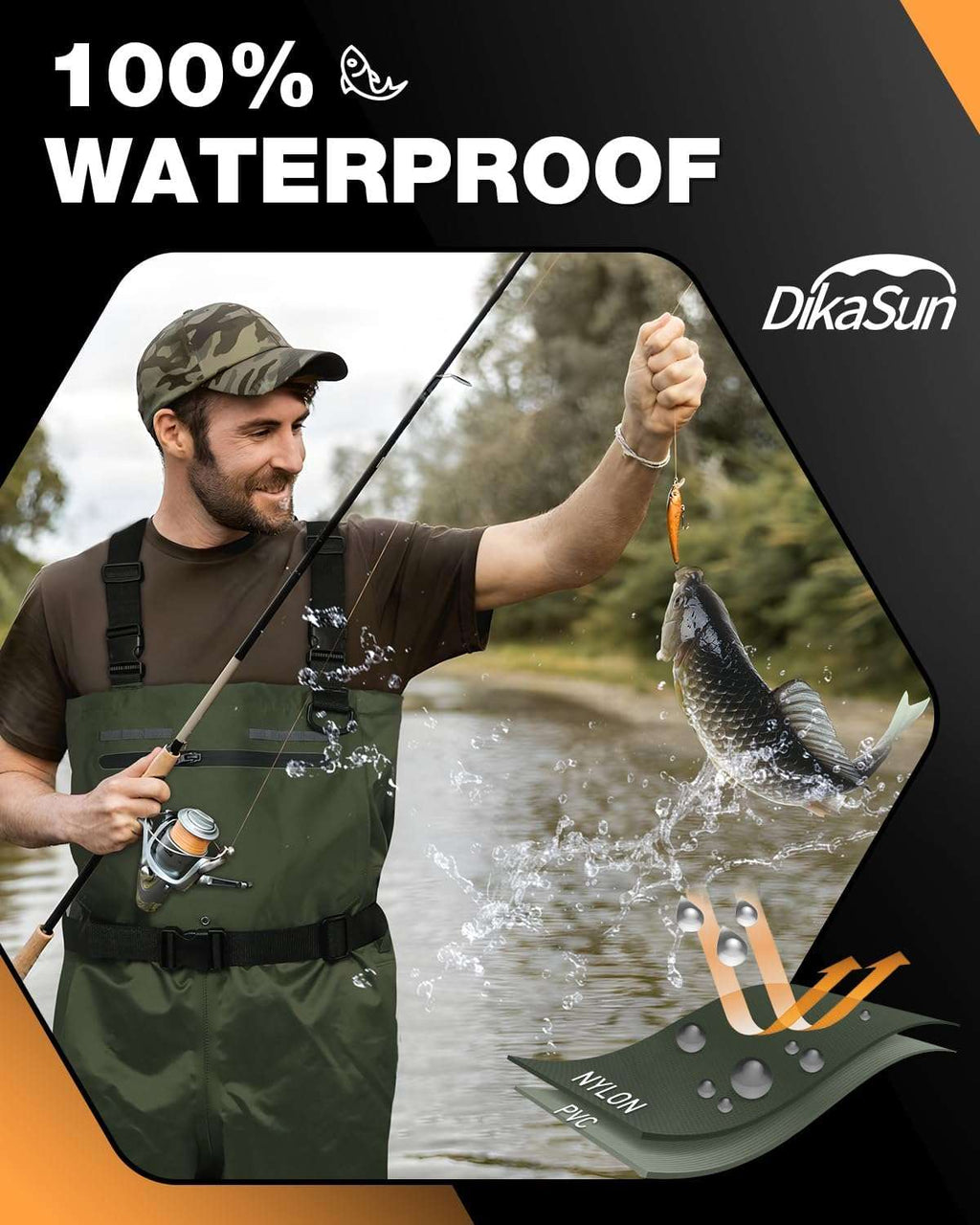 DikaSun Chest Waders with Boots — Lightweight Bootfoot Waders for Men & Women, Duck Hunting & Fly Fishing (US Sizes, Dark Green) - SNOODBANGER customs