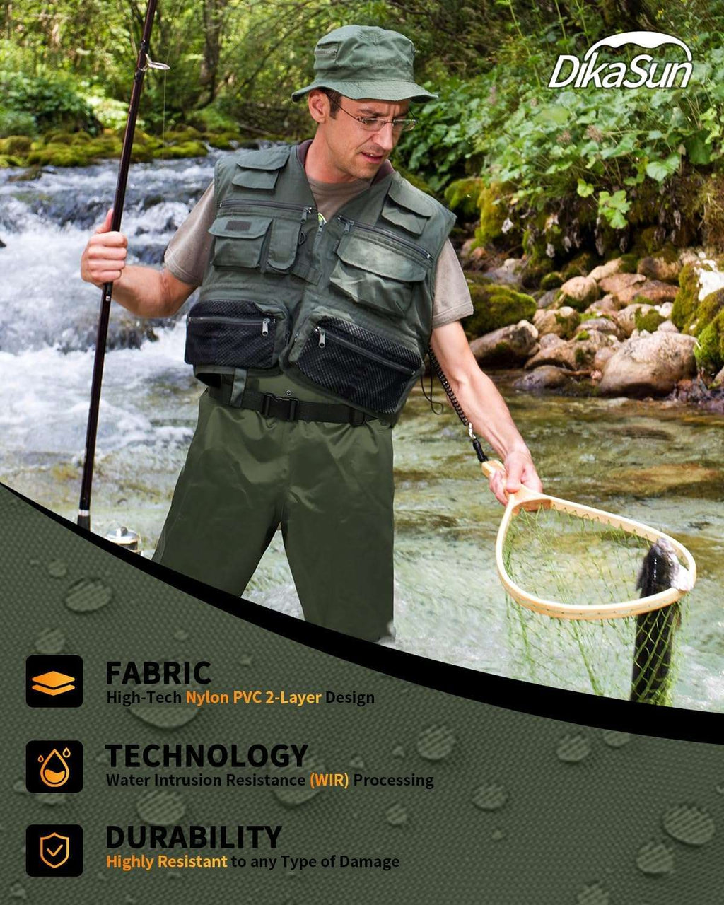 DikaSun Chest Waders with Boots — Lightweight Bootfoot Waders for Men & Women, Duck Hunting & Fly Fishing (US Sizes, Dark Green) - SNOODBANGER customs