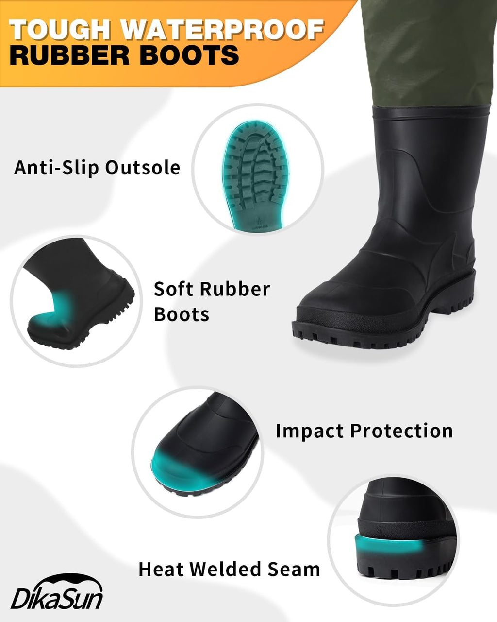 DikaSun Chest Waders with Boots — Lightweight Bootfoot Waders for Men & Women, Duck Hunting & Fly Fishing (US Sizes, Dark Green) - SNOODBANGER customs