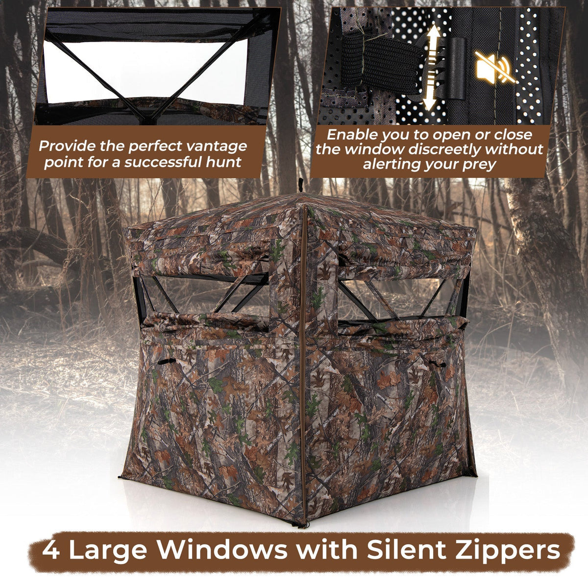 Hunting Blind 360 Degree One-Way See-Through Ground Blind for 2-3 Person - SNOODBANGER customs
