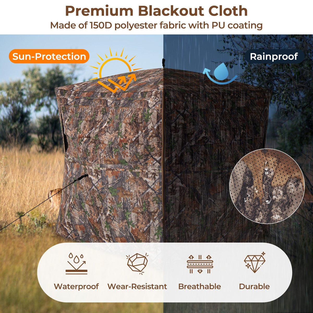 Hunting Blind 360 Degree One-Way See-Through Ground Blind for 2-3 Person - SNOODBANGER customs