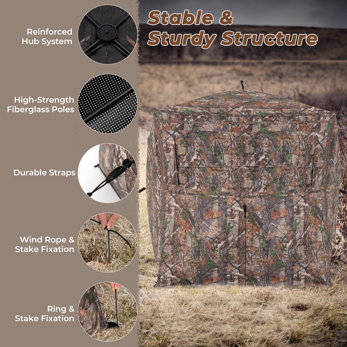 Hunting Blind 360 Degree One-Way See-Through Ground Blind for 2-3 Person - SNOODBANGER customs