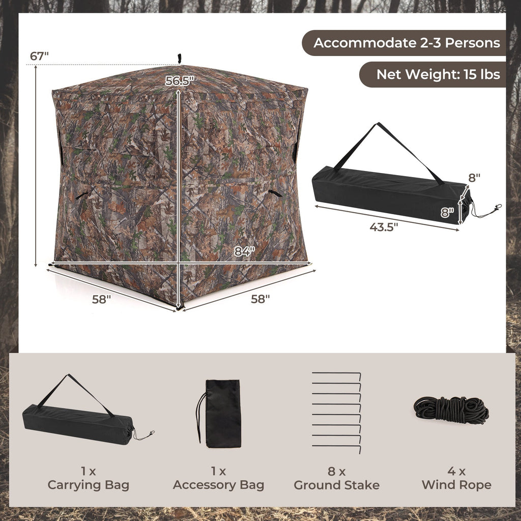 Hunting Blind 360 Degree One-Way See-Through Ground Blind for 2-3 Person - SNOODBANGER customs