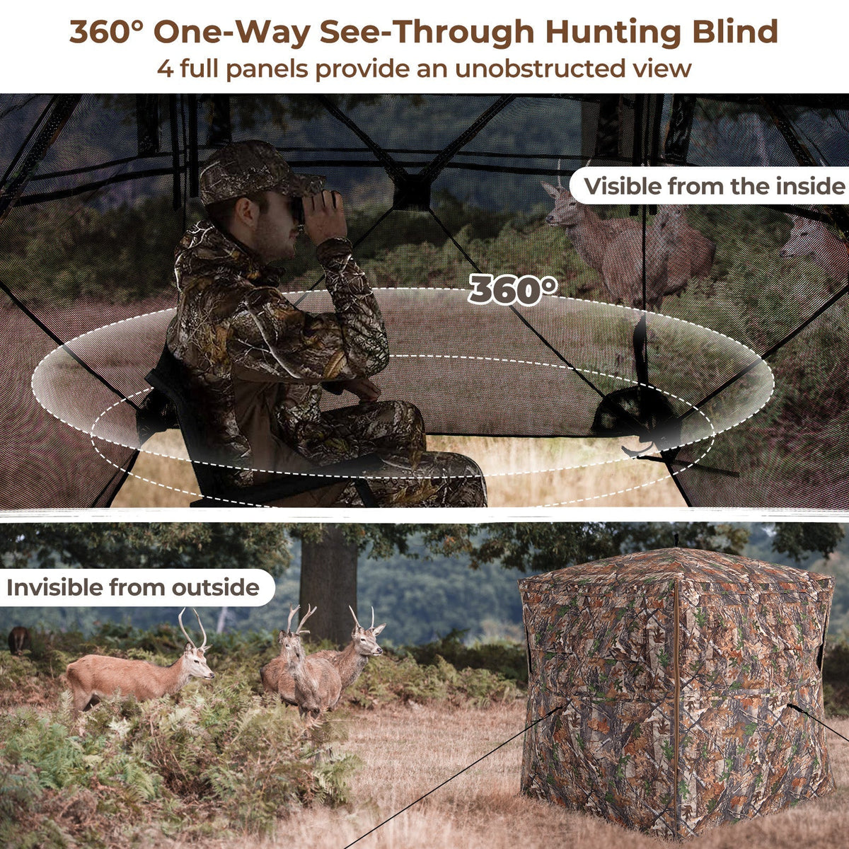 Hunting Blind 360 Degree One-Way See-Through Ground Blind for 2-3 Person - SNOODBANGER customs