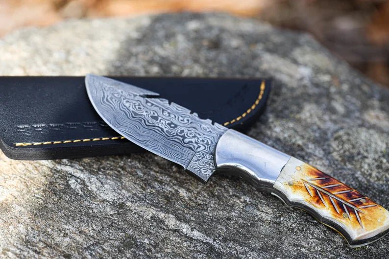 Hunting Skinner Knife Handmade Damascus Steel - SNOODBANGER customs