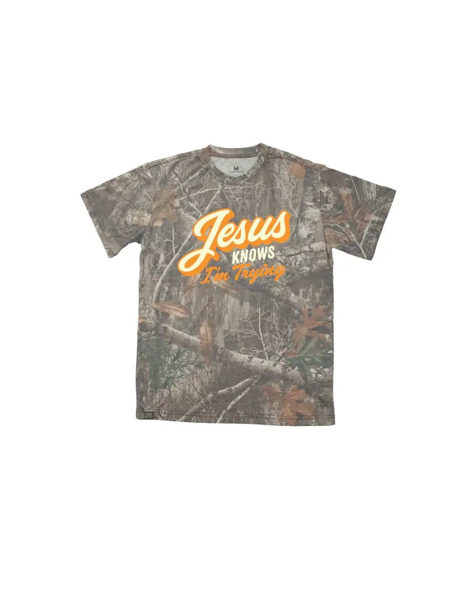 Jesus Knows I'm Trying T-Shirt - SNOODBANGER customs