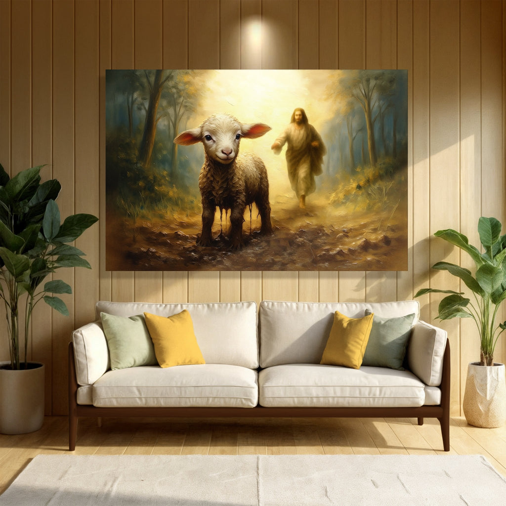 Jesus Running After A Lost Lamb Faith Wall Art - SNOODBANGER customs