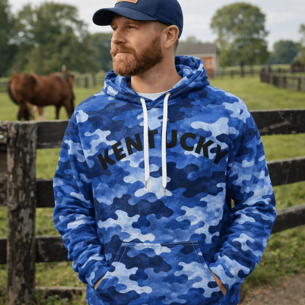 Kentucky Camo Hoodie | Blue Camouflage Arch Design | Classic Comfort - SNOODBANGER customs