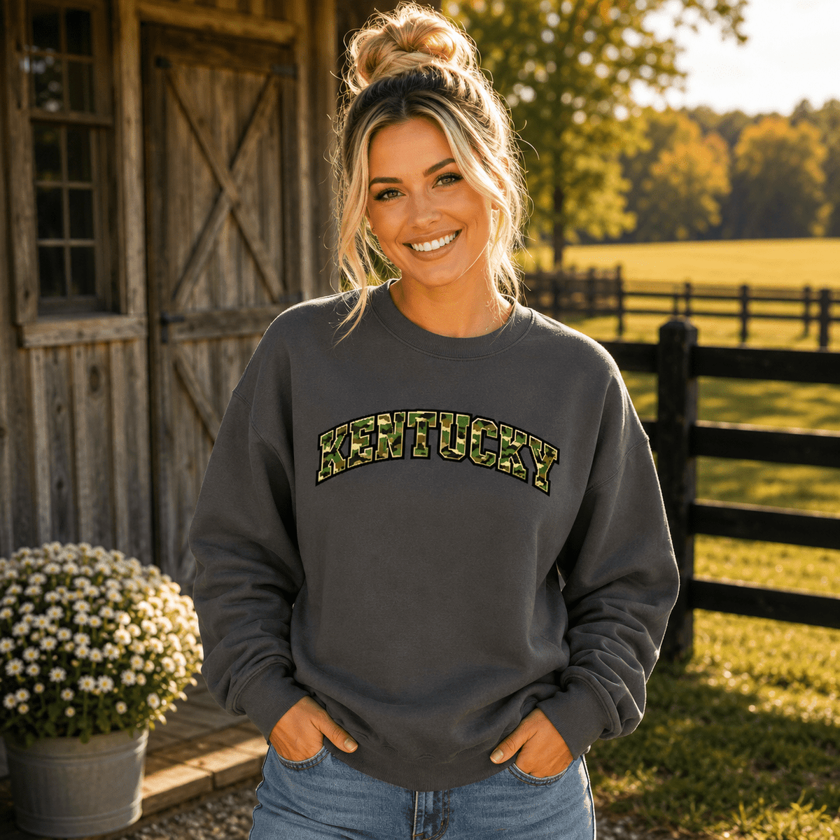 Kentucky Camo Sweatshirt | Military Green Arch Design | Unisex - SNOODBANGER customs