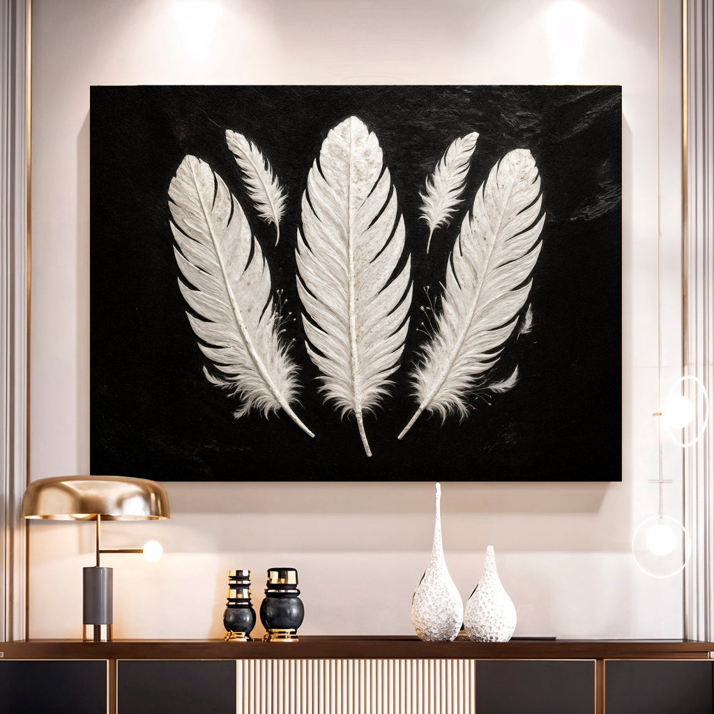 Minimalist Monochrome Feather Wall Art - SNOODBANGER customs