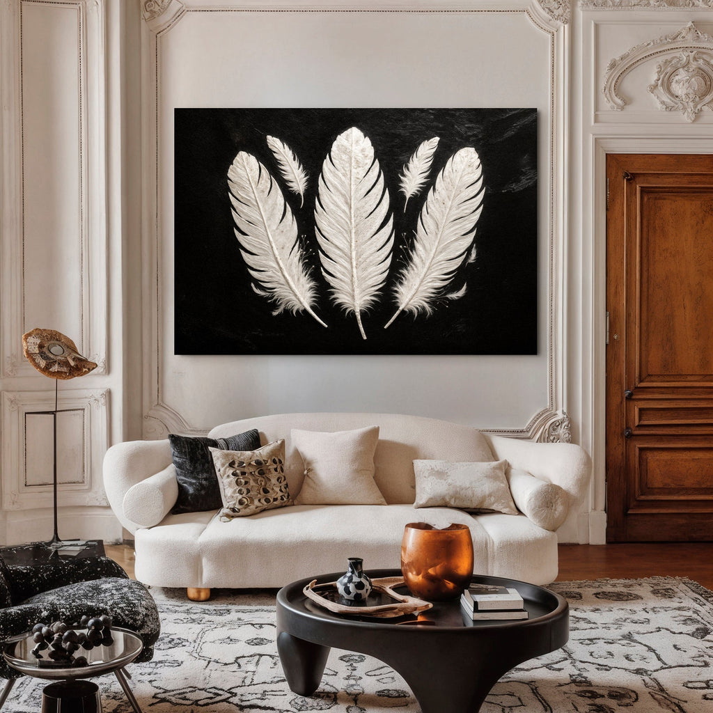 Minimalist Monochrome Feather Wall Art - SNOODBANGER customs