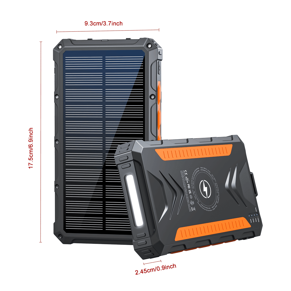 Power Bank Wireless Charger 20000mAh Fast Charging Power Bank for All Mobile Devices, Solar Portable Charger with Dual Flashlights, Carabiner - SNOODBANGER customs