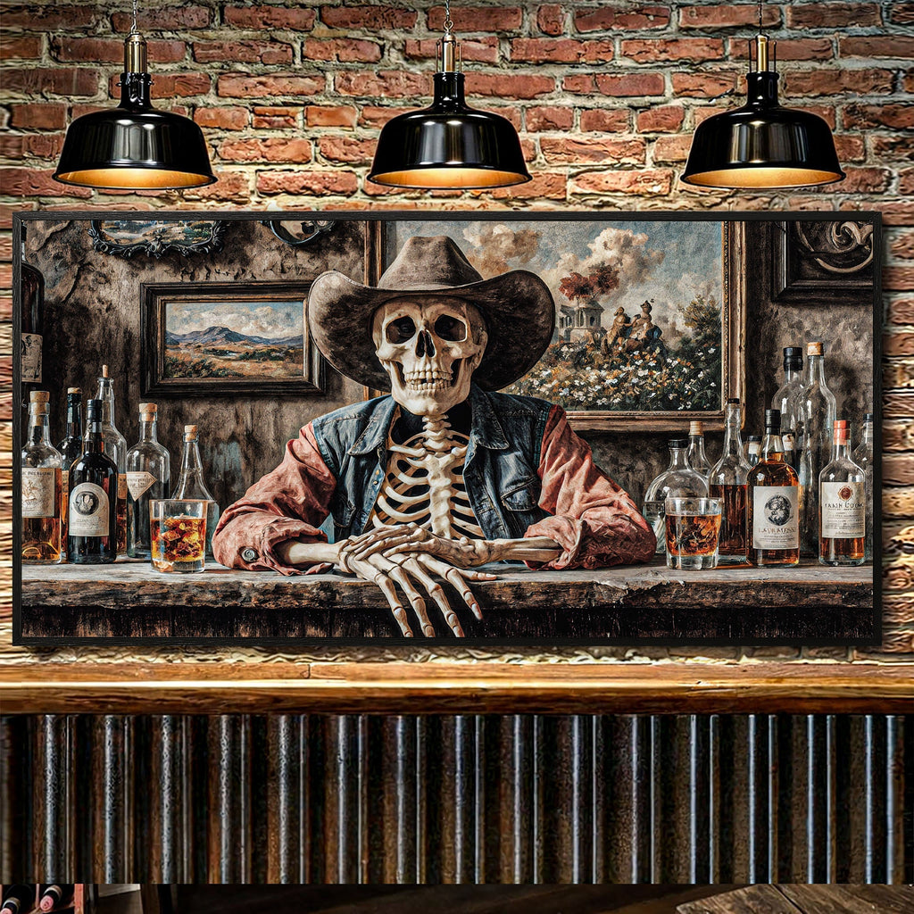 Skeleton Cowboy Barman At Western Saloon Wall Art - SNOODBANGER customs