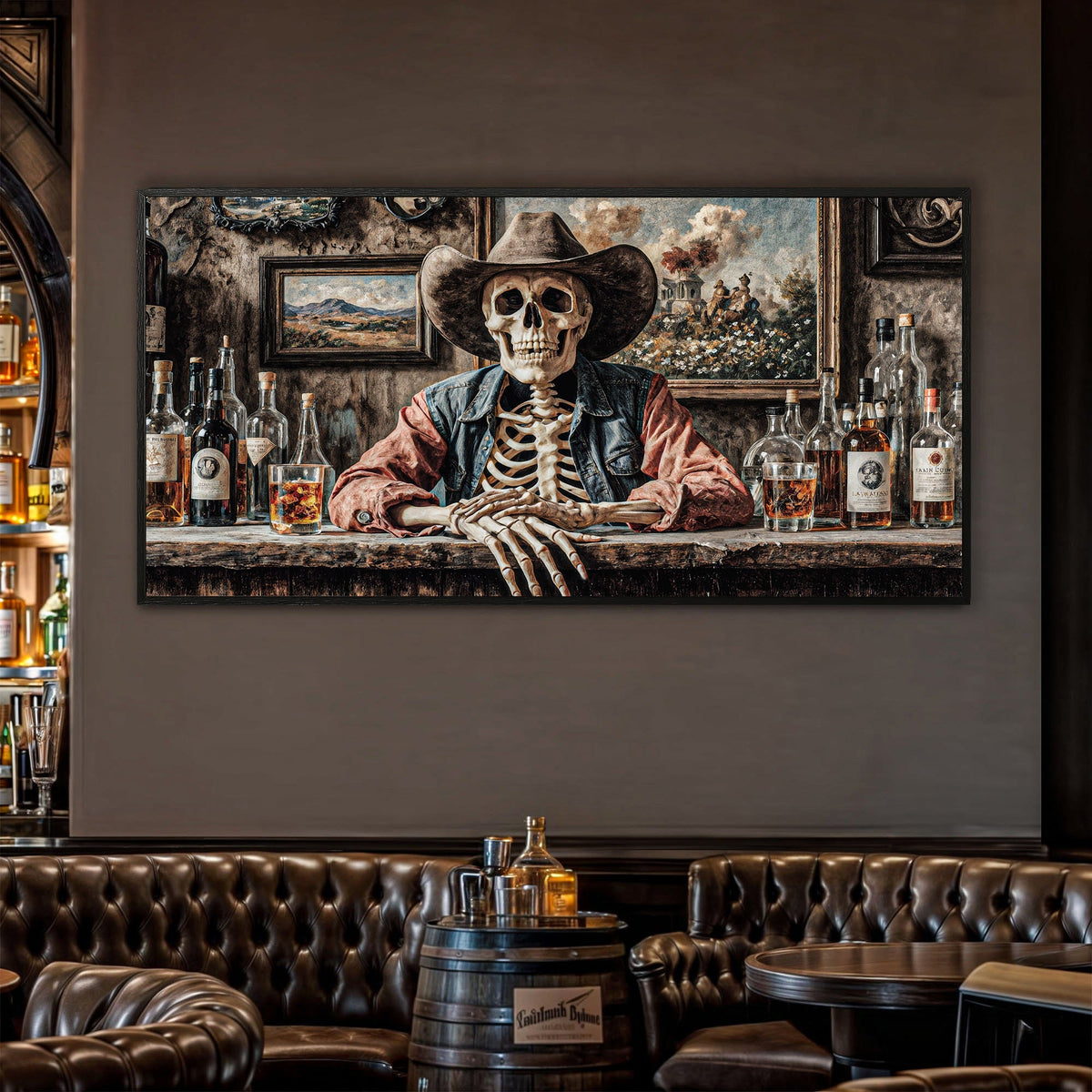 Skeleton Cowboy Barman At Western Saloon Wall Art - SNOODBANGER customs