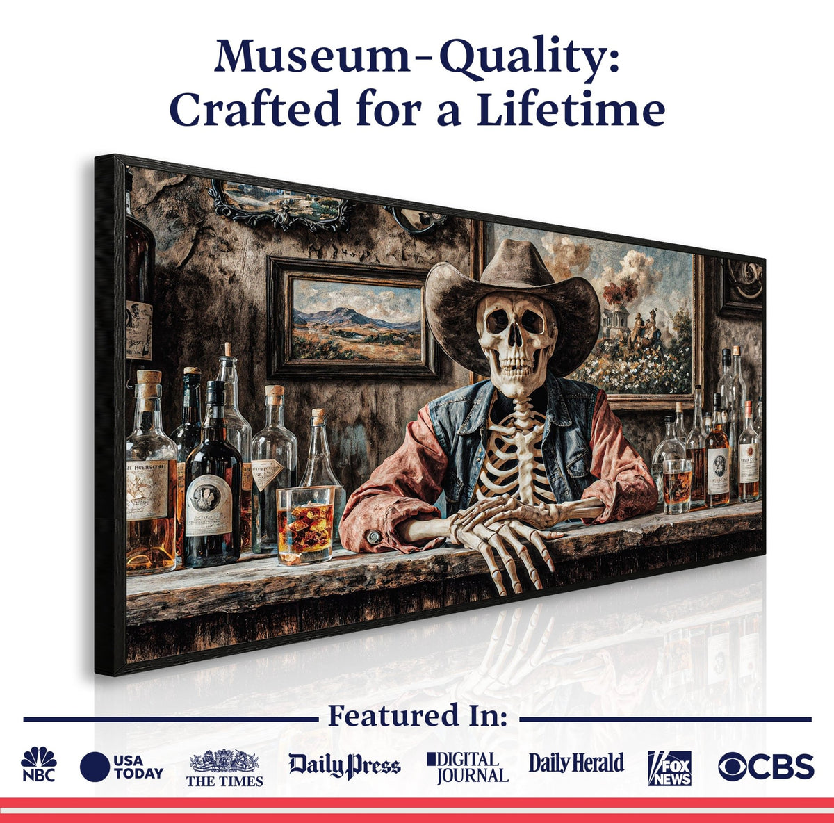 Skeleton Cowboy Barman At Western Saloon Wall Art - SNOODBANGER customs