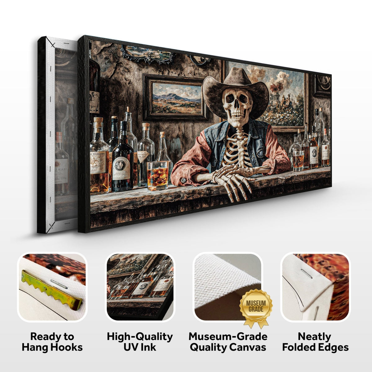 Skeleton Cowboy Barman At Western Saloon Wall Art - SNOODBANGER customs