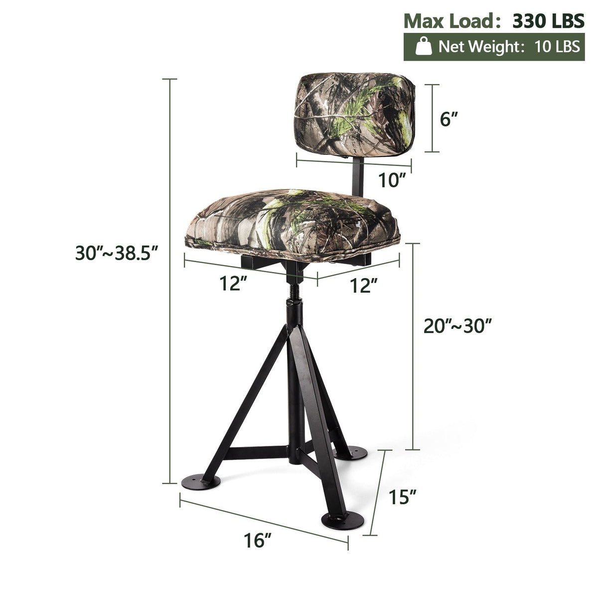 Swivel Hunting Chair Tripod Blind Stool with Detachable Backrest - SNOODBANGER customs