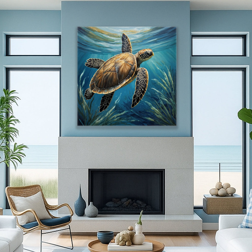 Turtle In Seagrass Coastal Wall Art - SNOODBANGER customs