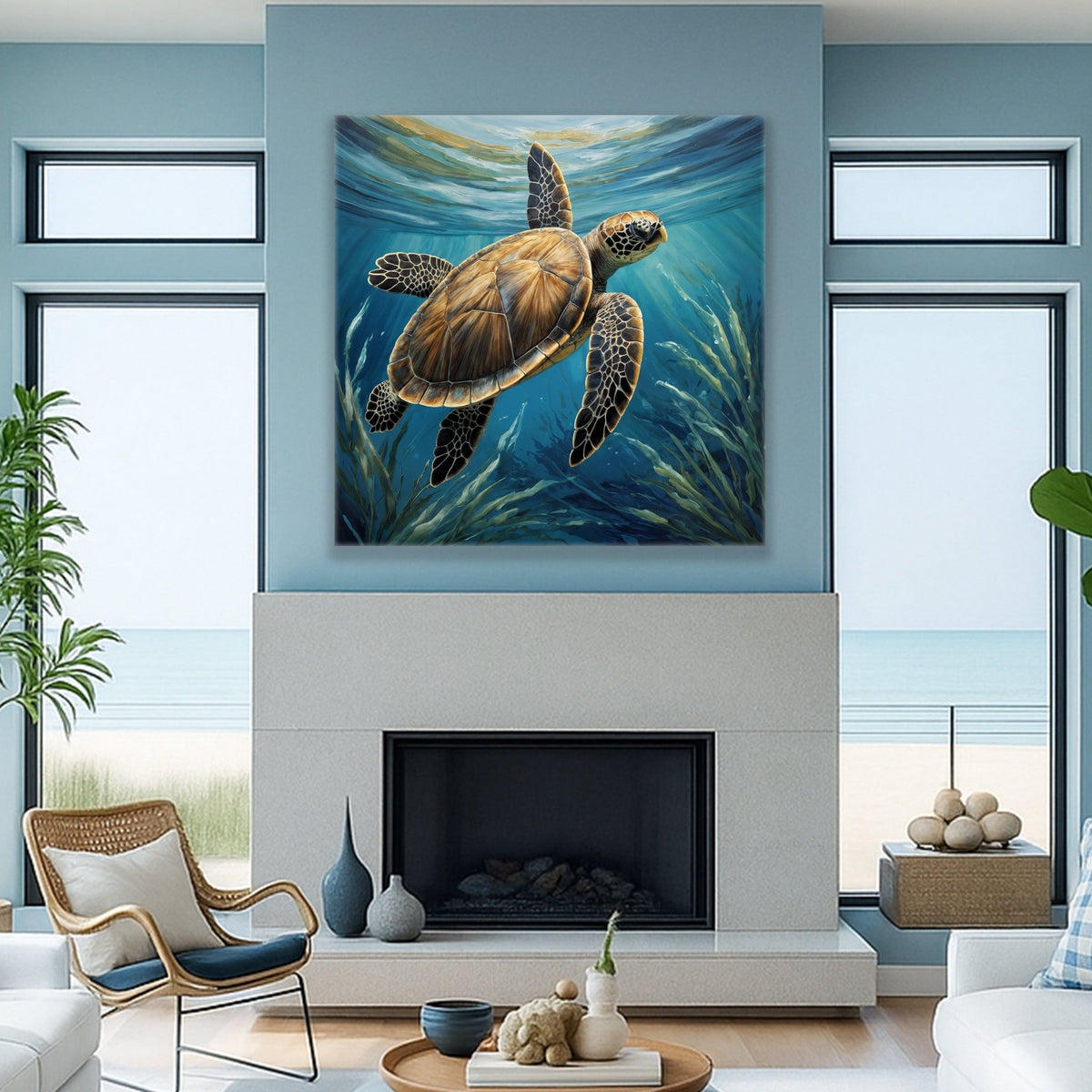 Turtle In Seagrass Coastal Wall Art - SNOODBANGER customs