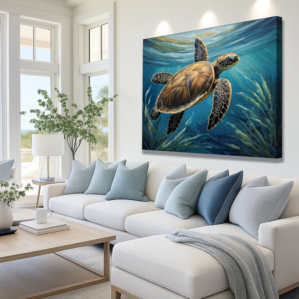 Turtle In Seagrass Coastal Wall Art - SNOODBANGER customs