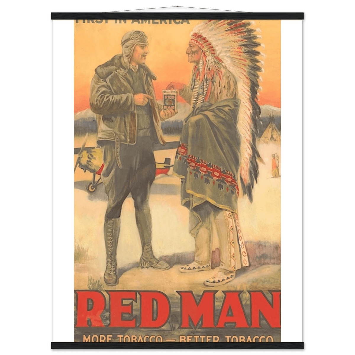 Vintage Old Red Man Tobacco Advertisement Poster with Magnetic Wood Hanger - SNOODBANGER customs